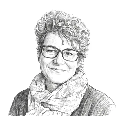 Pencil sketch of Kristi Linebaugh